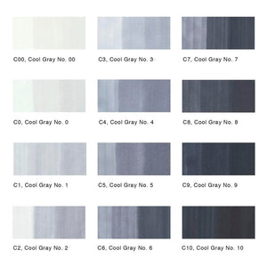 Marcadores Copic Sketch con 12 Grises Fríos