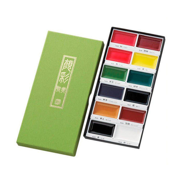Gōsai Tanbi – Juego De Acuarelas Japonesas Tradicionales Con Efecto Granulado (2 Sets) Y Pegatina Original, Para Ilustración Y Caligrafía